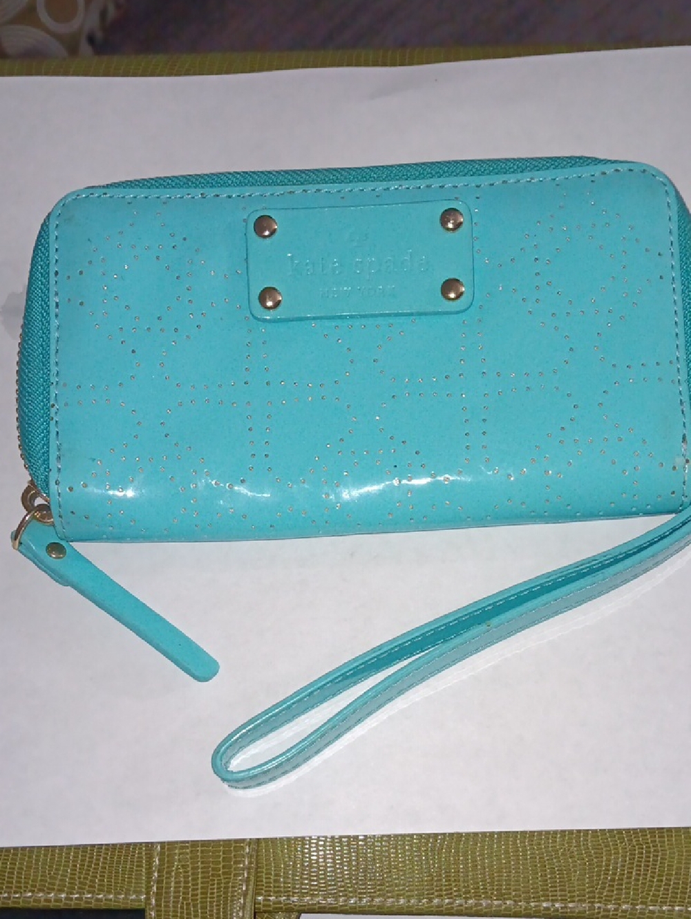 kate spade Turquoise Patent Wristlet with Gold Stud Accents